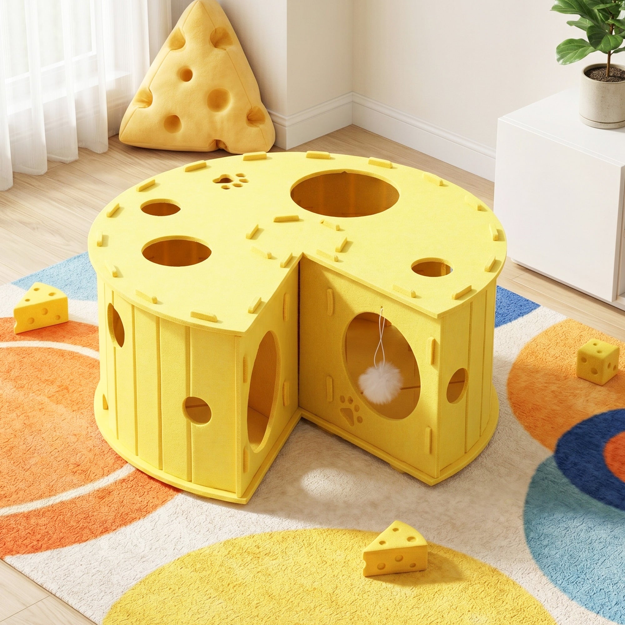 Cheese Hide &amp; Seek Cat Tunnel Bed