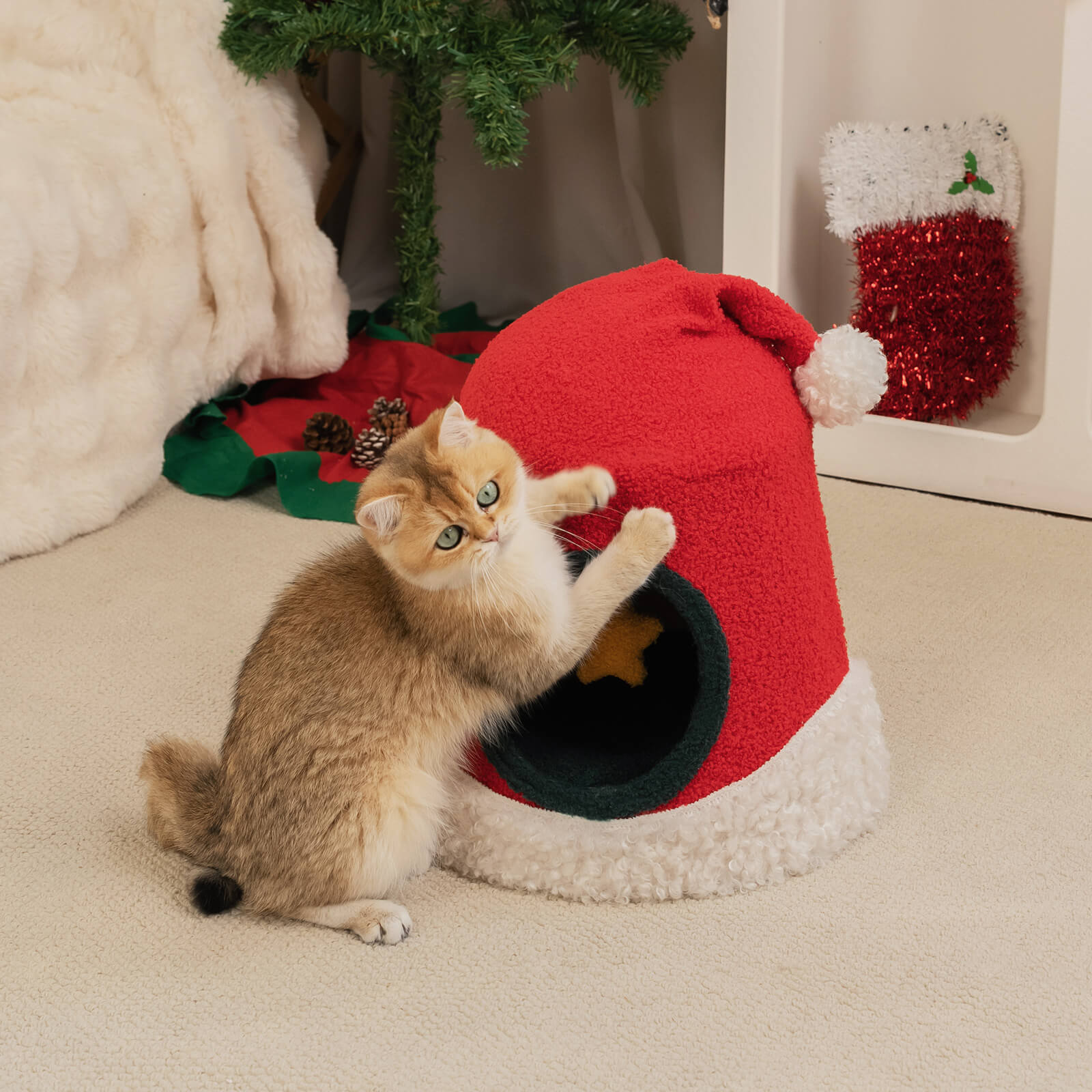 Christmas Santa Hat Cat Bed