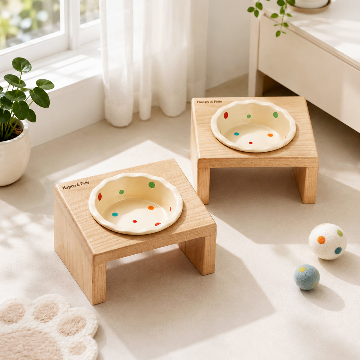 Elevated Wooden Cat Bowl