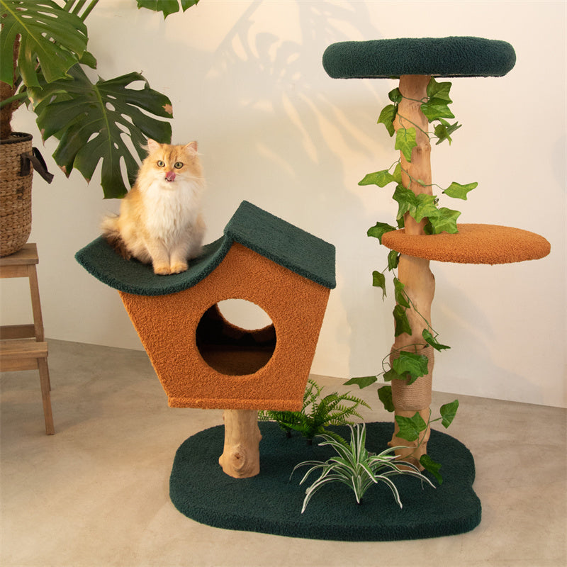 Brown Wood House Cat Tree
