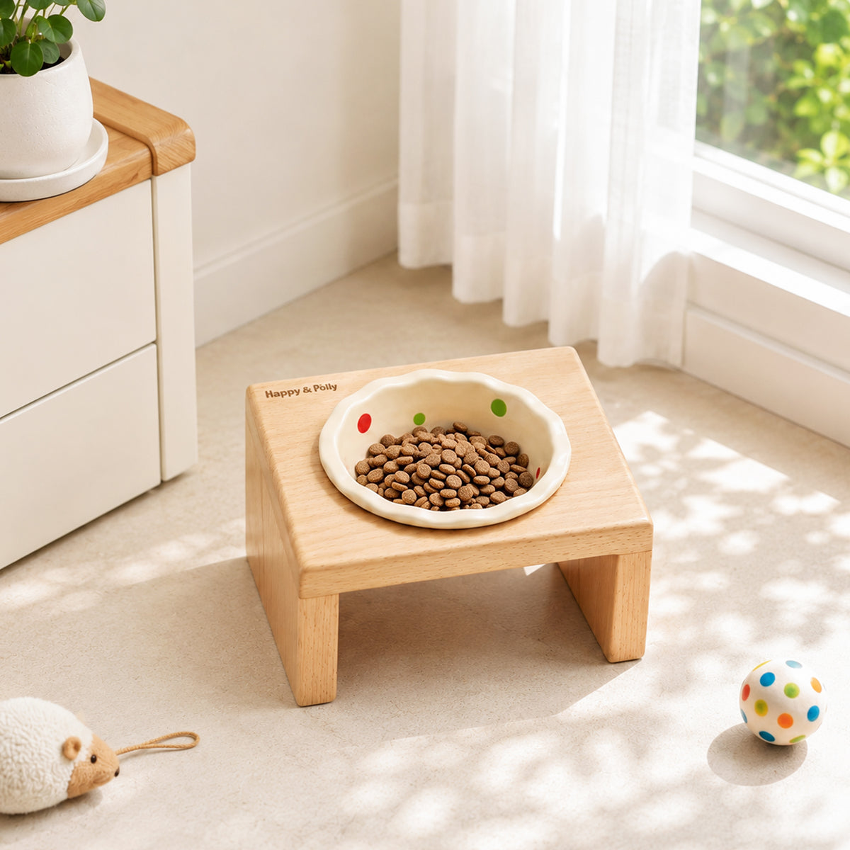 Elevated Wooden Cat Bowl