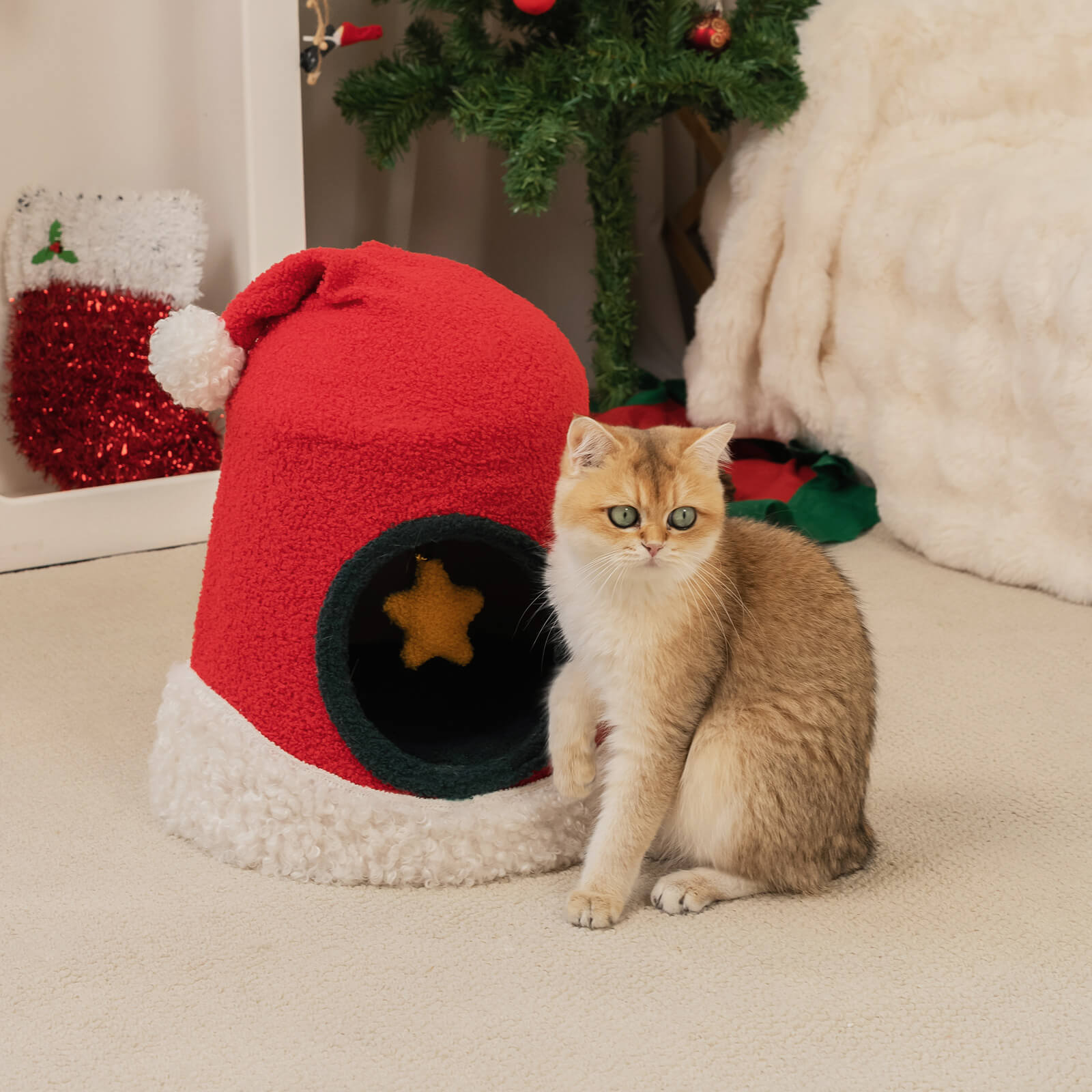 Christmas Santa Hat Cat Bed