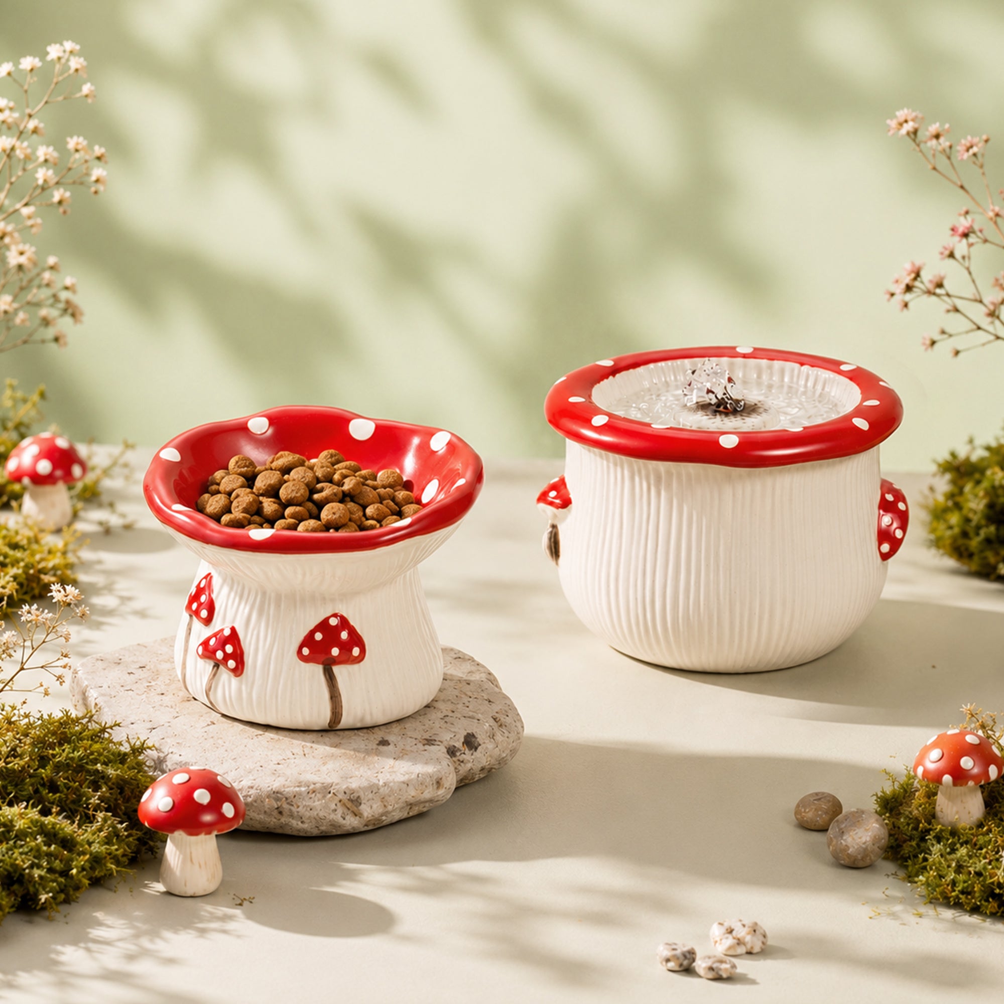 3.4oz Mushroom Picnic Ceramic Cat Bowl