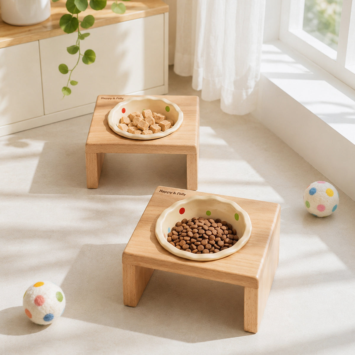 Elevated Wooden Cat Bowl