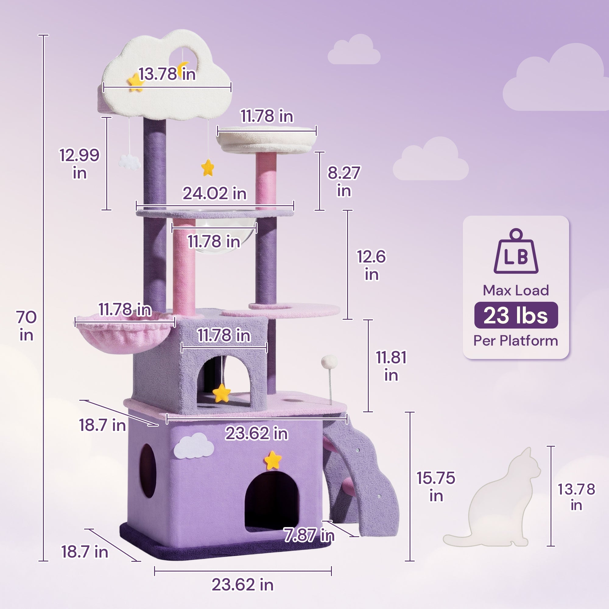 70 inch Moonlight Palace Cat Tree size and dimensions