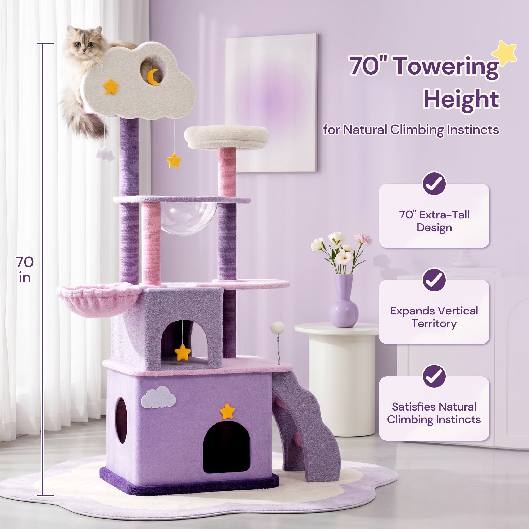 70 inch Moonlight Palace Cat Tree towering height feature