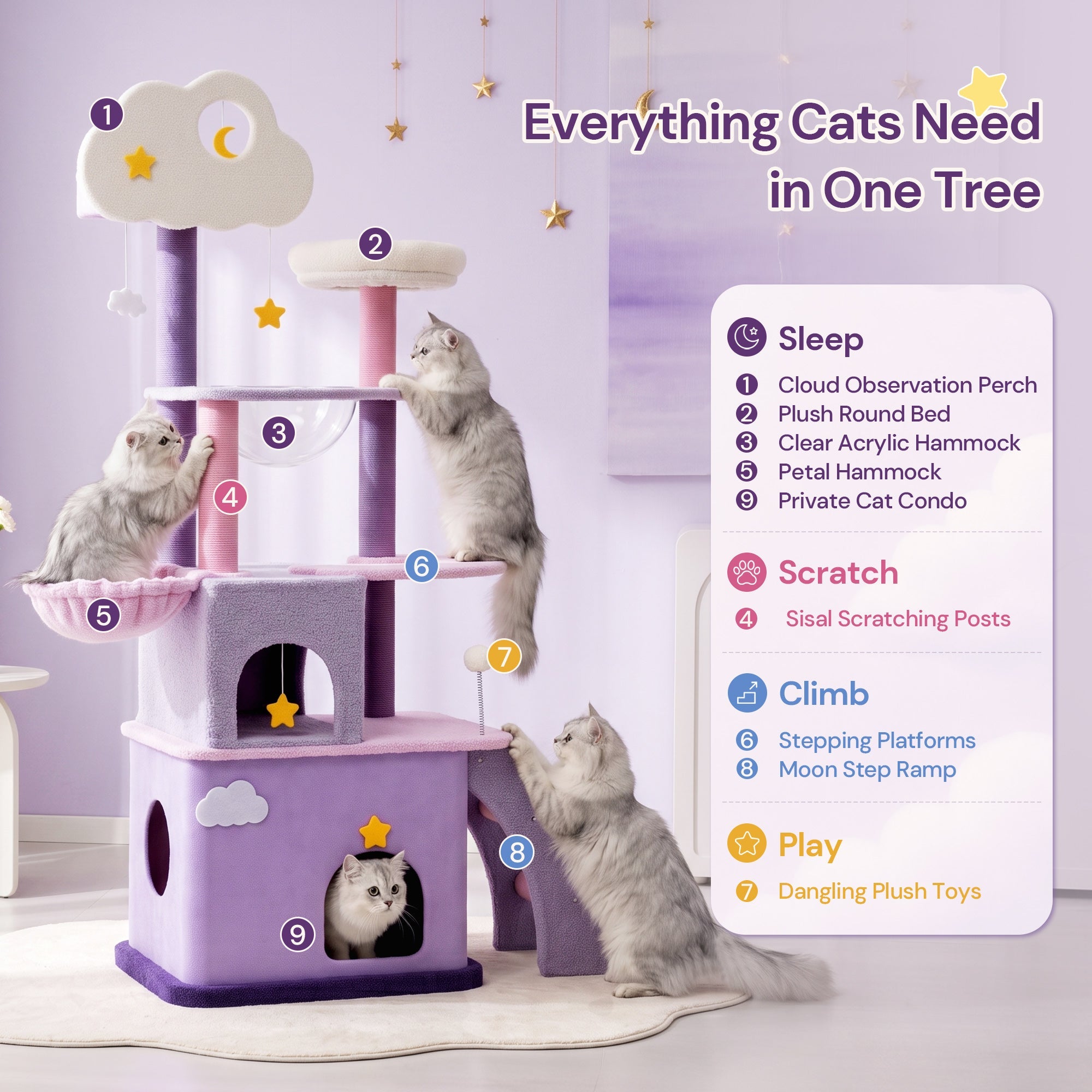 70 inch Moonlight Palace Cat Tree all in one activity center