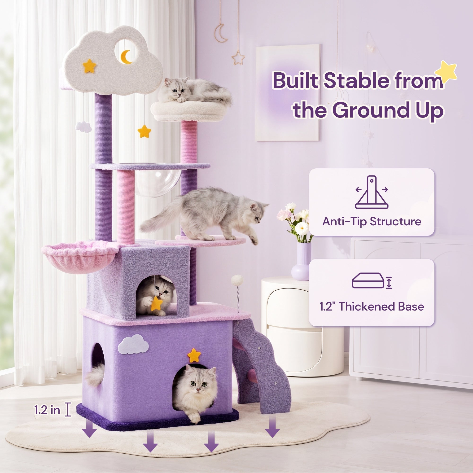 70 inch Moonlight Palace Cat Tree stable anti tip base