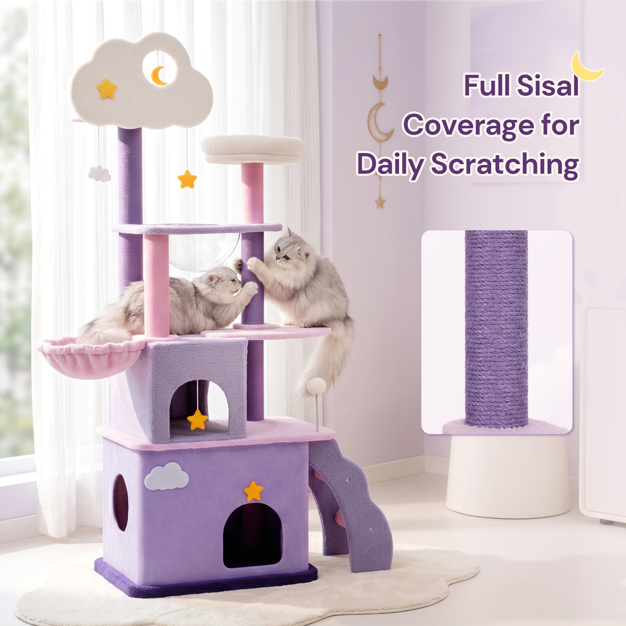 70 inch Moonlight Palace Cat Tree full sisal scratching posts
