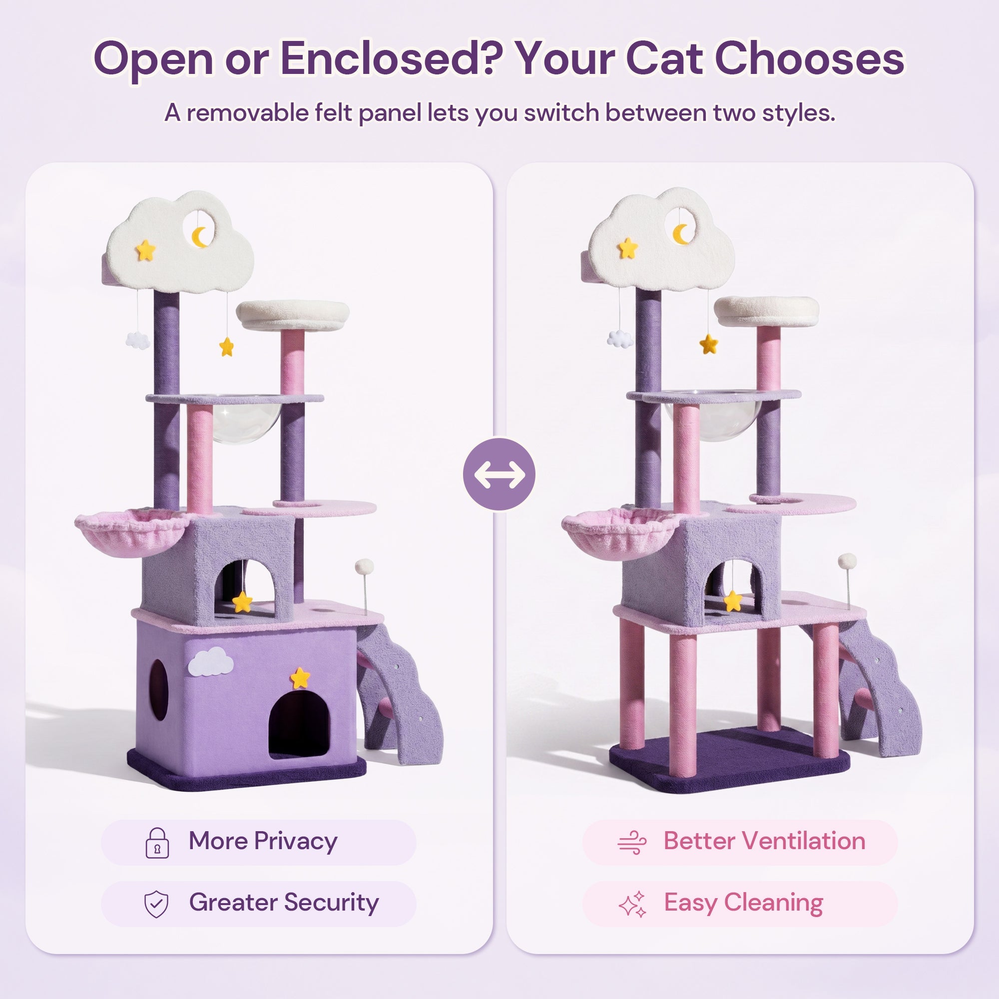 70 inch Moonlight Palace Cat Tree open and enclosed condo modes