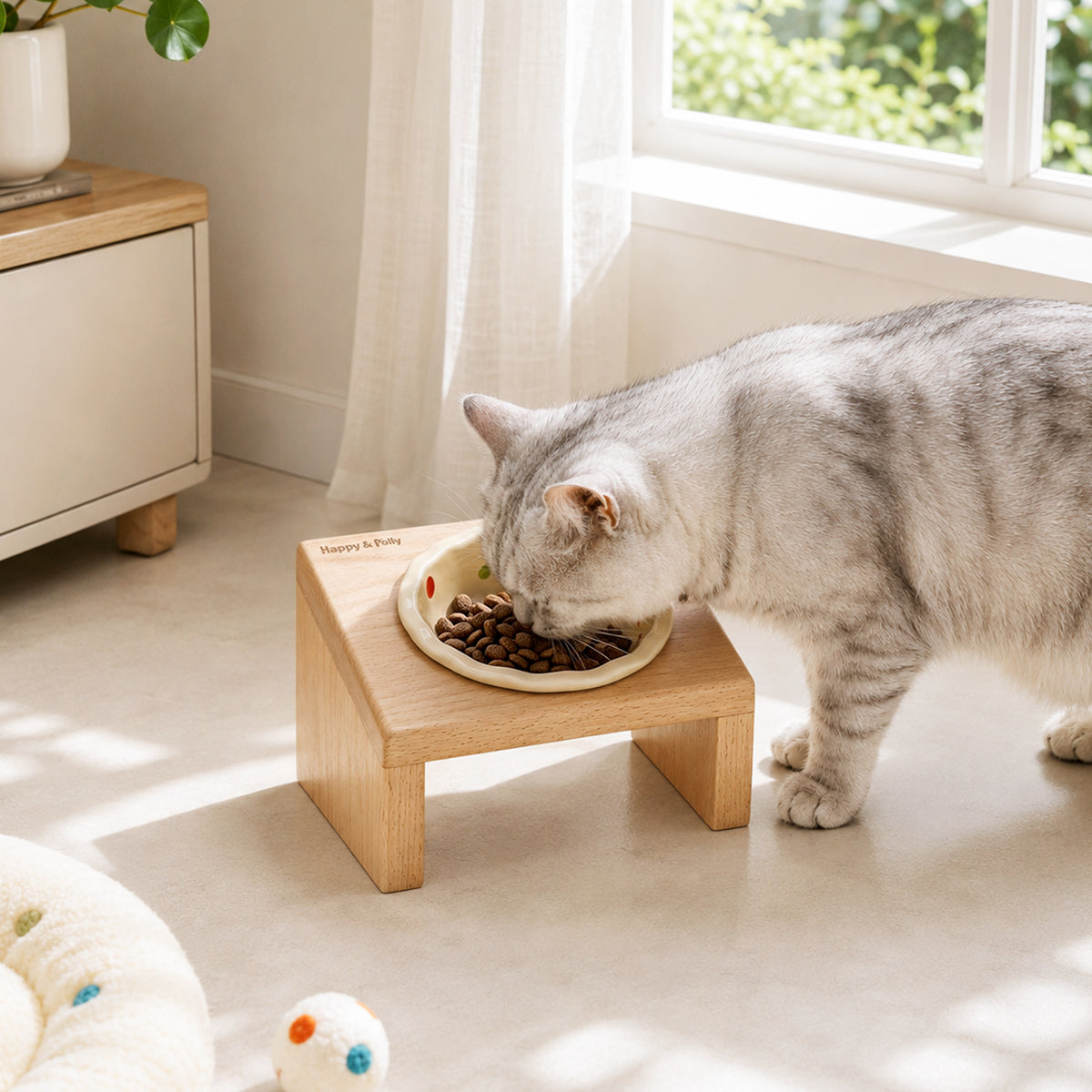 Elevated Wooden Cat Bowl