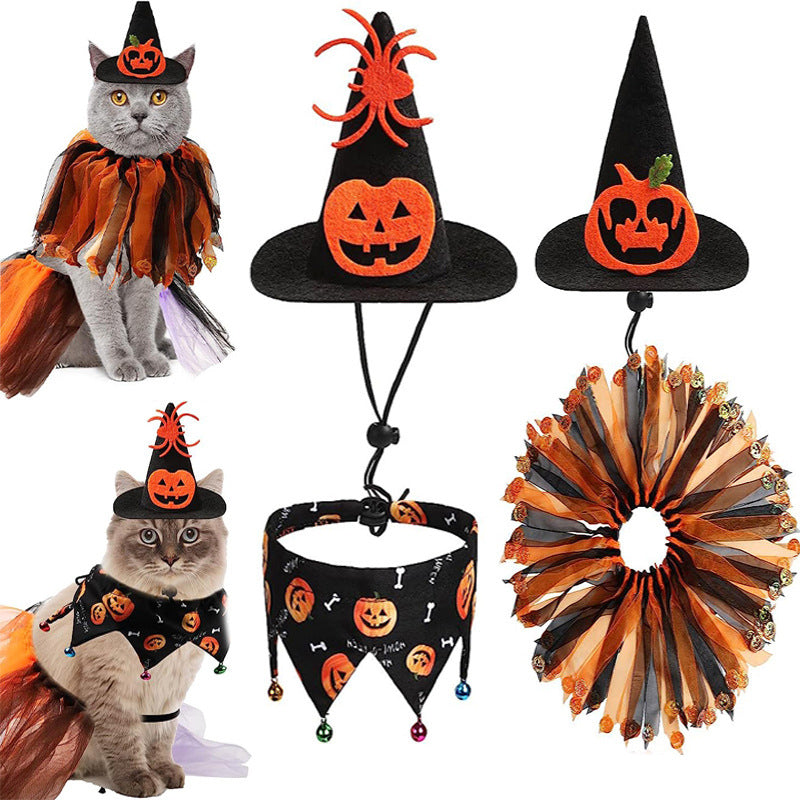 Pumpkin Cat Hat and Bib Combo Set