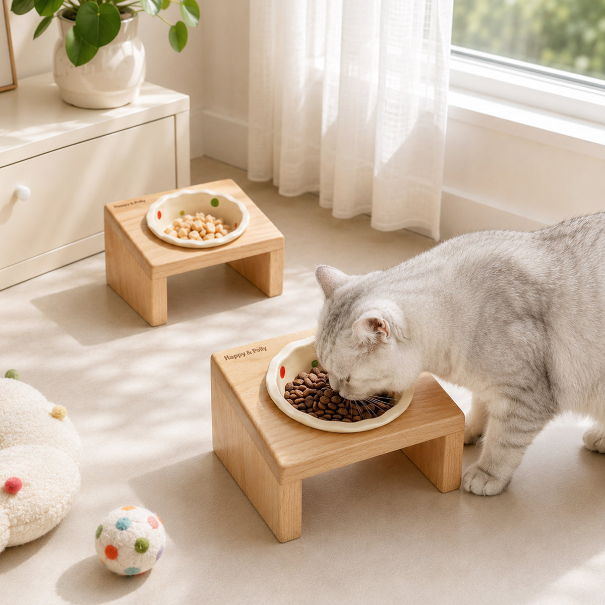 Elevated Wooden Cat Bowl