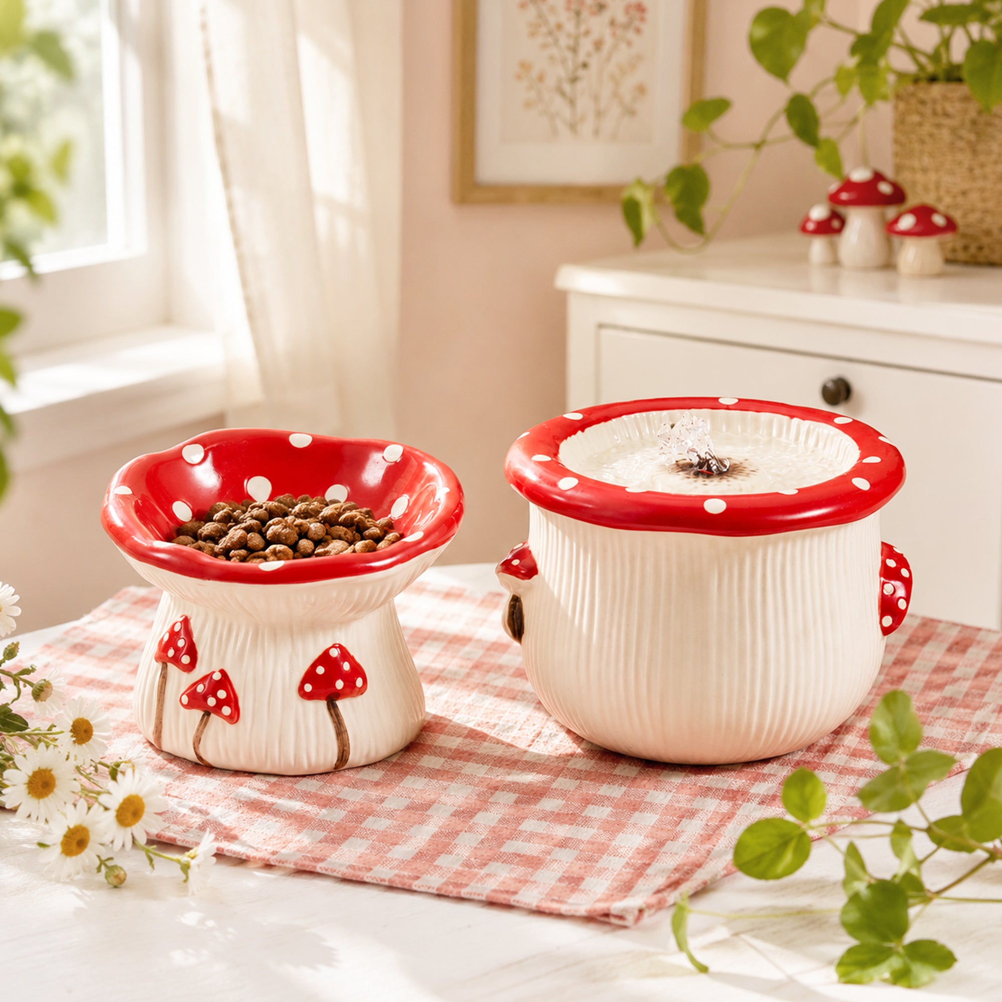 3.4oz Mushroom Picnic Ceramic Cat Bowl