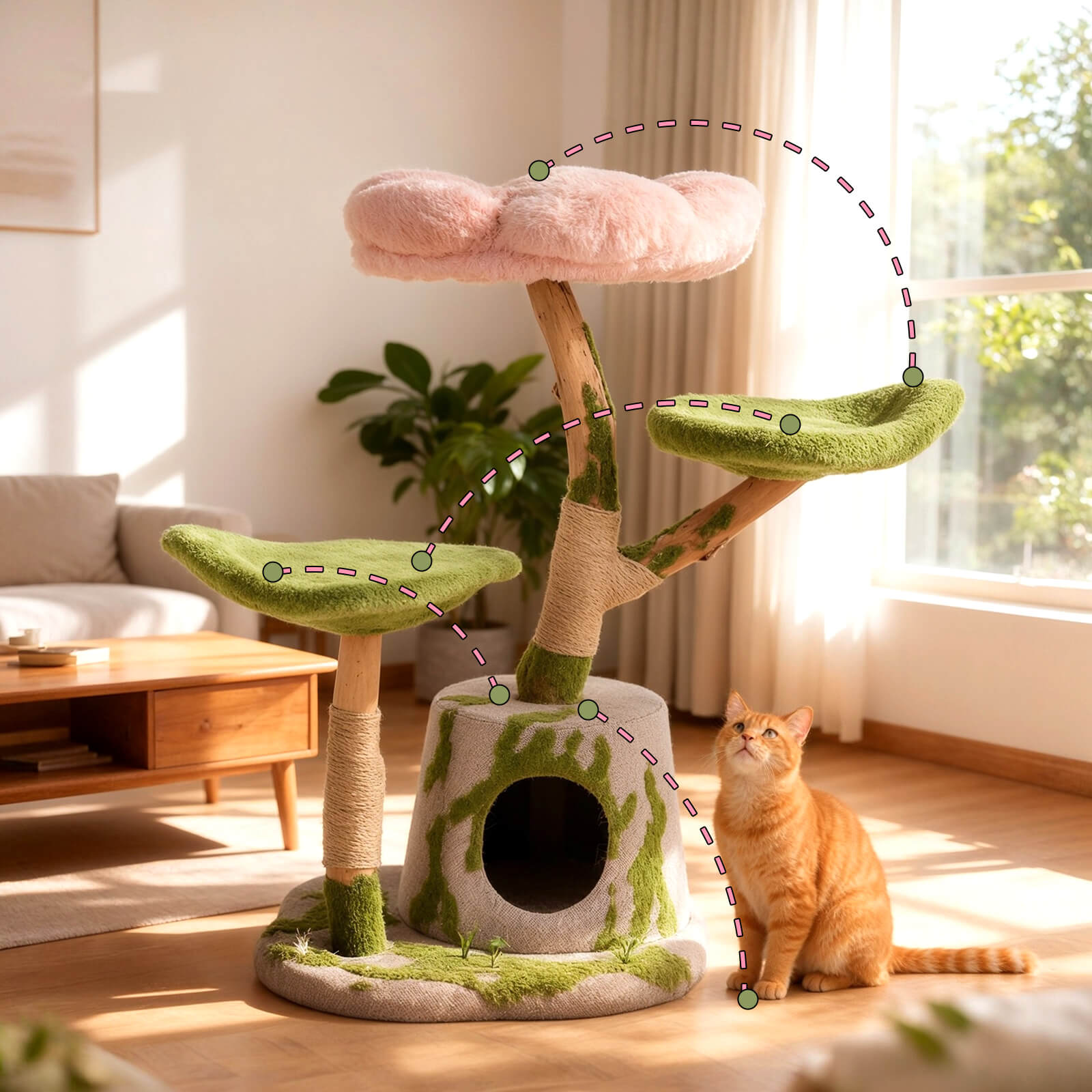 Enchanted Blossom Solid Wood Cat Tree – Happy & Polly