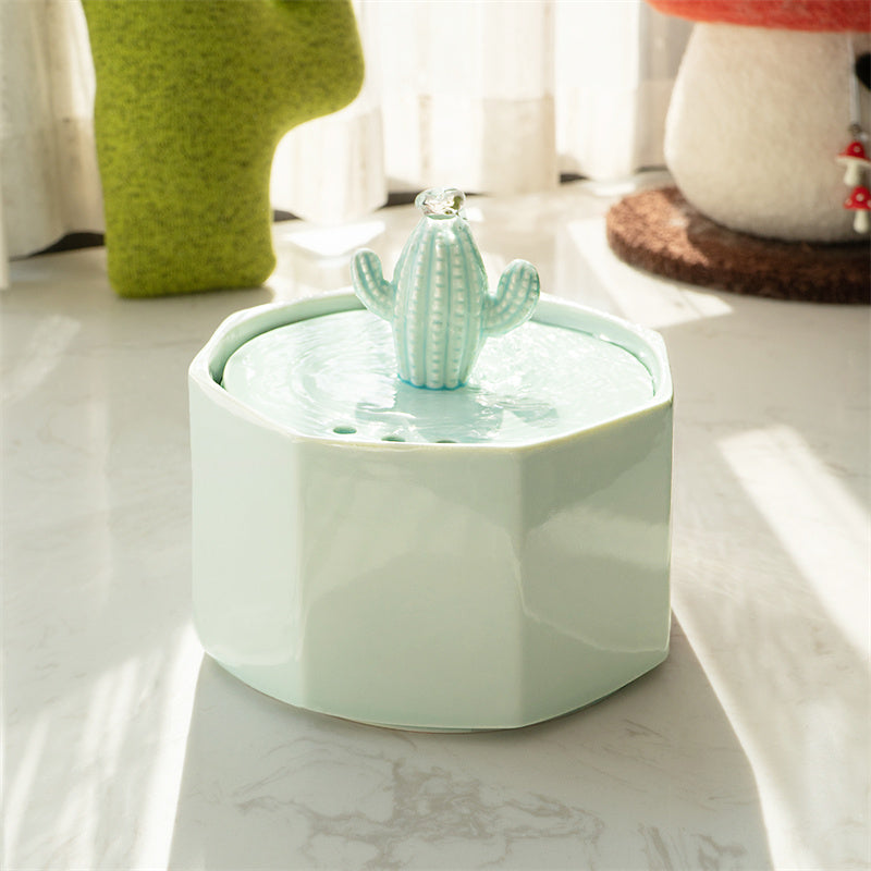 succulent cat water fountain Happy & Polly Cactus Style Ceramic Cat Water Fountain, 1.5-liter