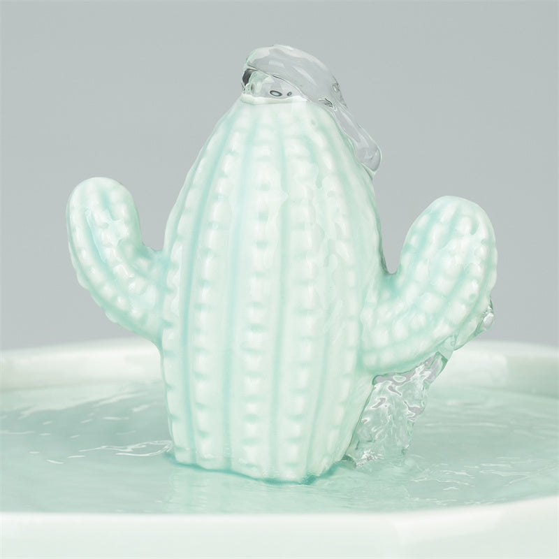 succulent water fountain cat Happy & Polly Cactus Style Ceramic Cat Water Fountain, 1.5-liter