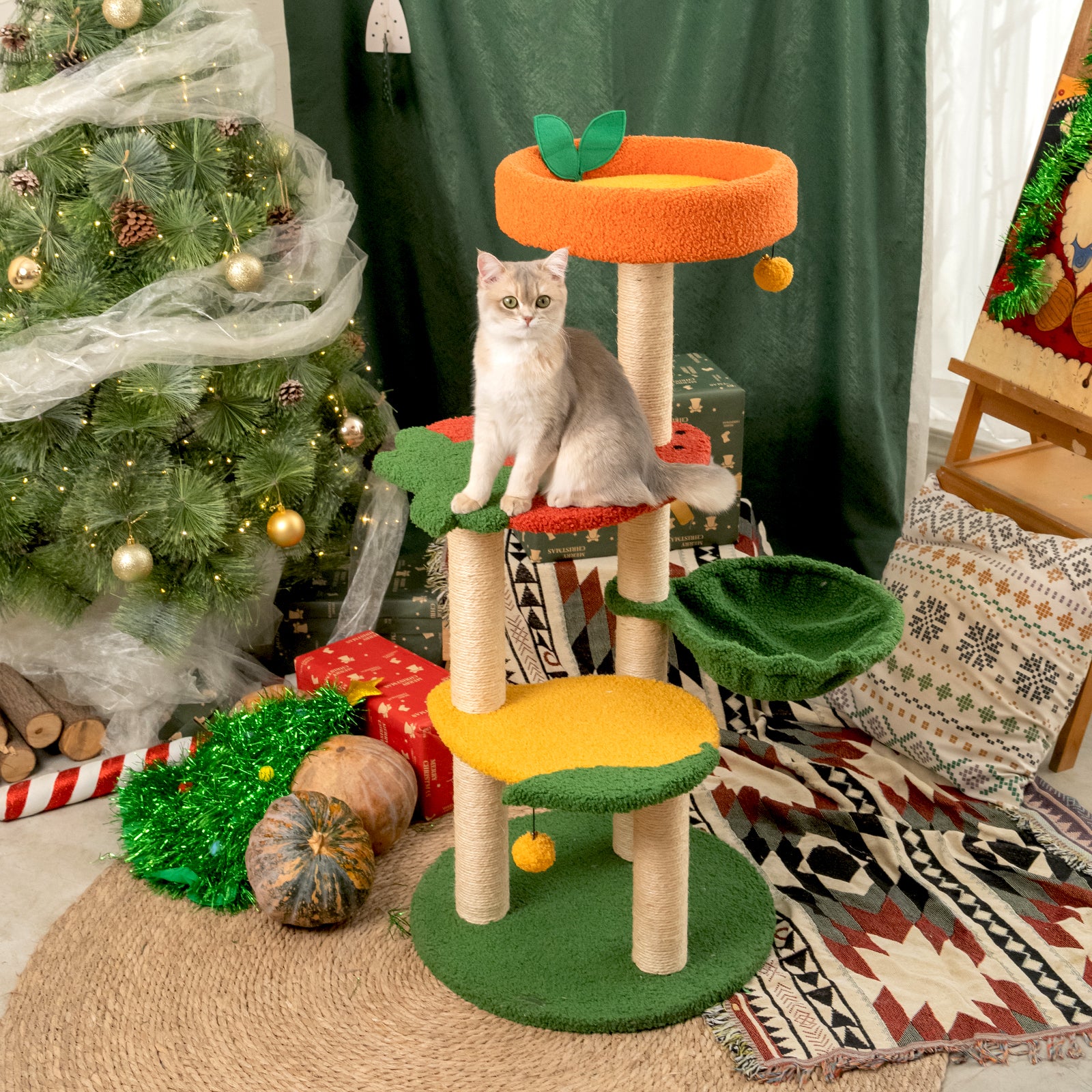 family cats　0308 Fruit World Cat Tree – Happy & Polly