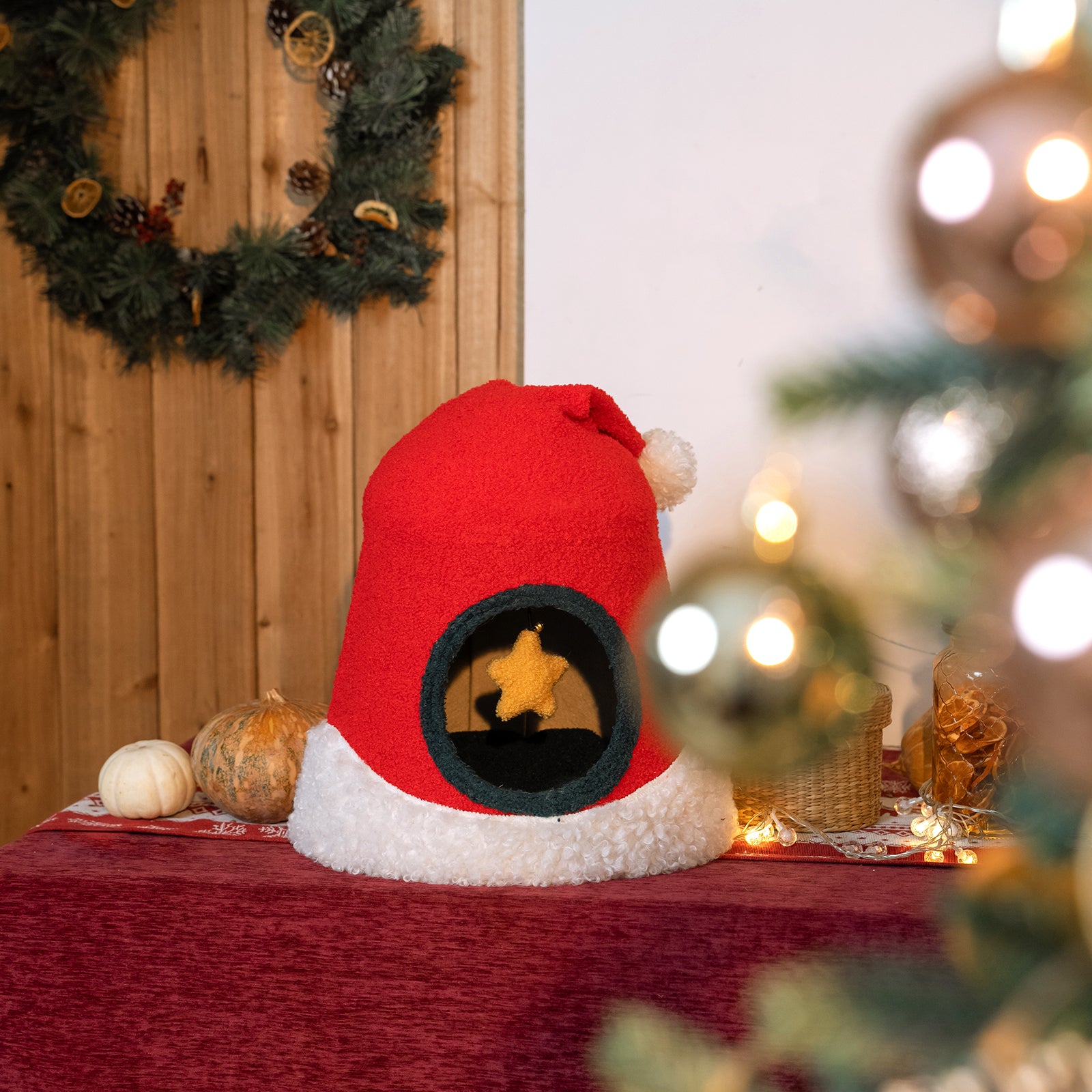 Christmas Santa Hat Cat Bed