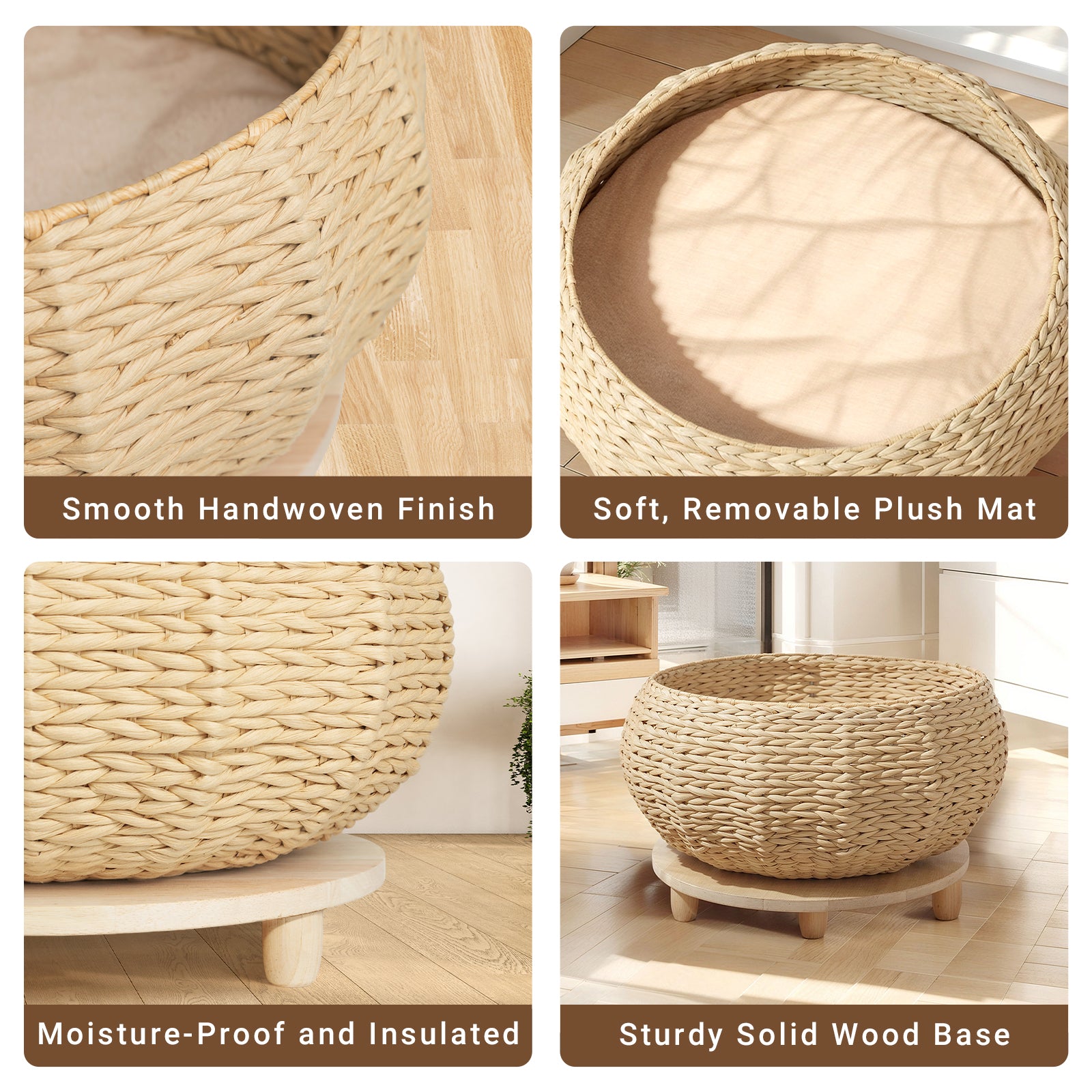 Handwoven Rattan Wood Cat Bed