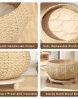 Handwoven Rattan Wood Cat Bed