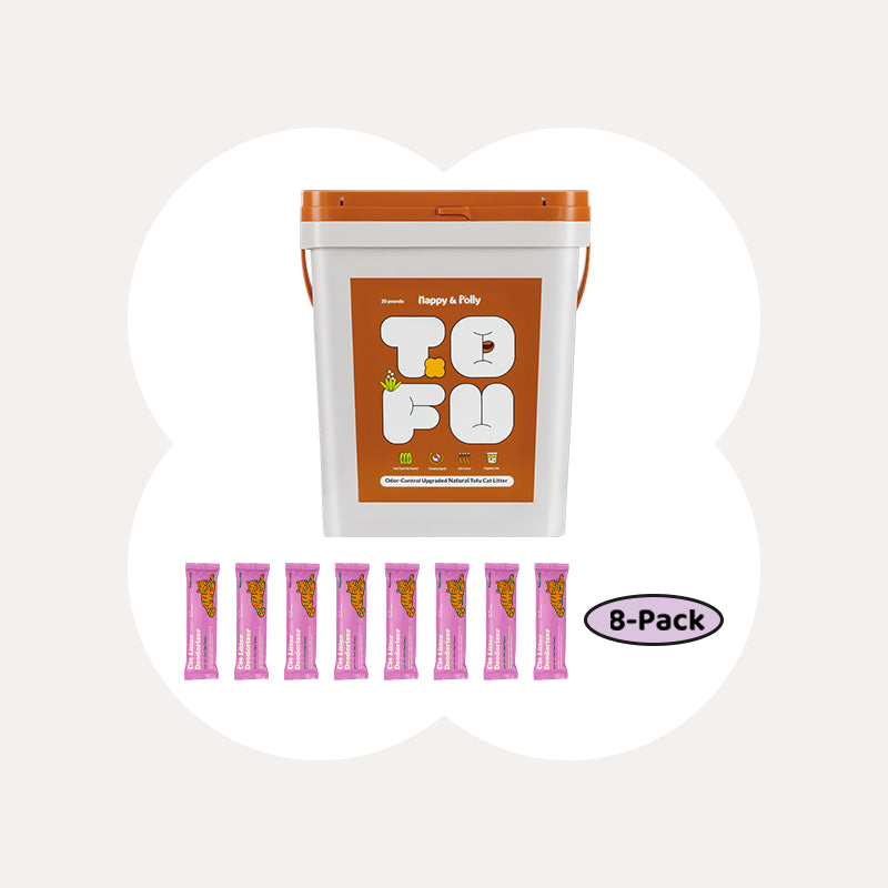 Plant-Based Tofu Litter 20lb Bucket with 8 packs Cat Litter Deodorizer