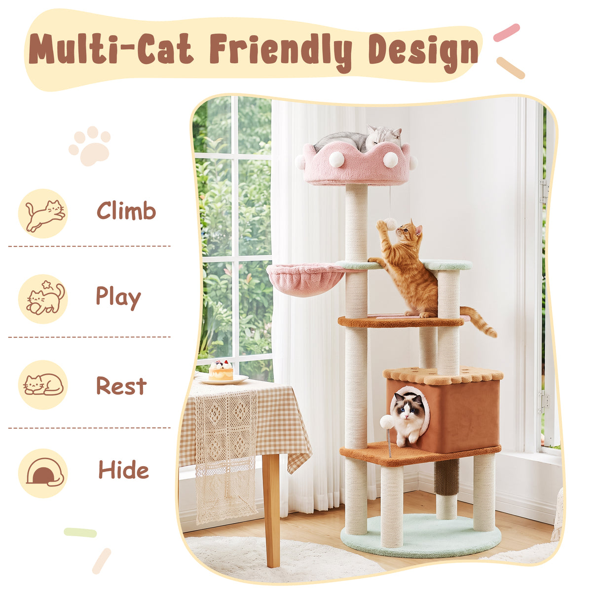 Happy &amp; Polly-Large Ice Cream Cat Tree-Multi Cat Friendly Design