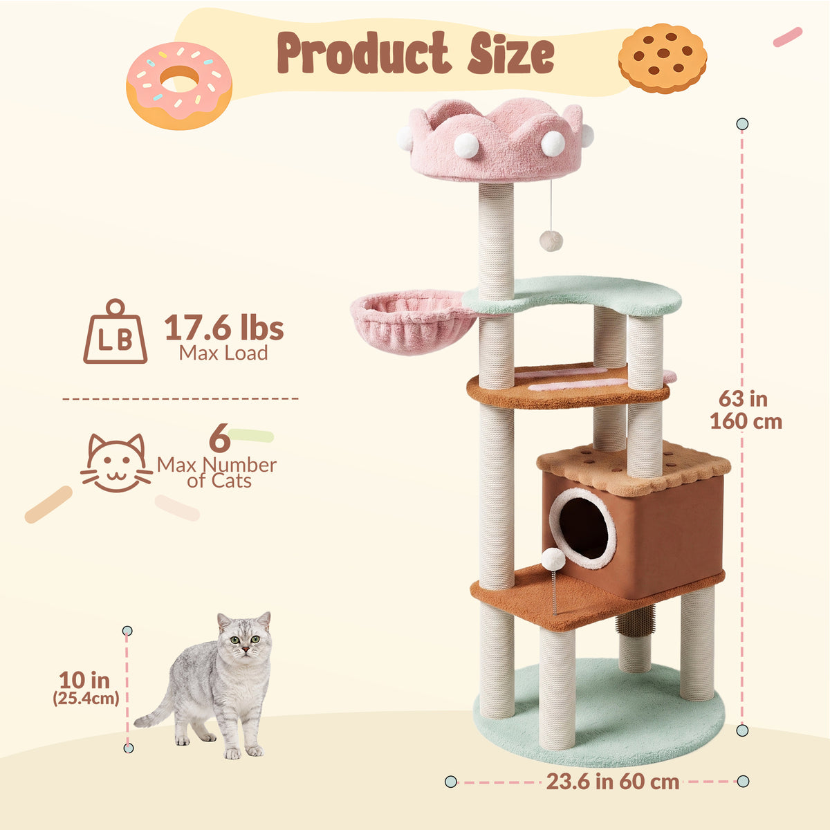 Happy &amp; Polly-Large Ice Cream Cat Tree-Product Size