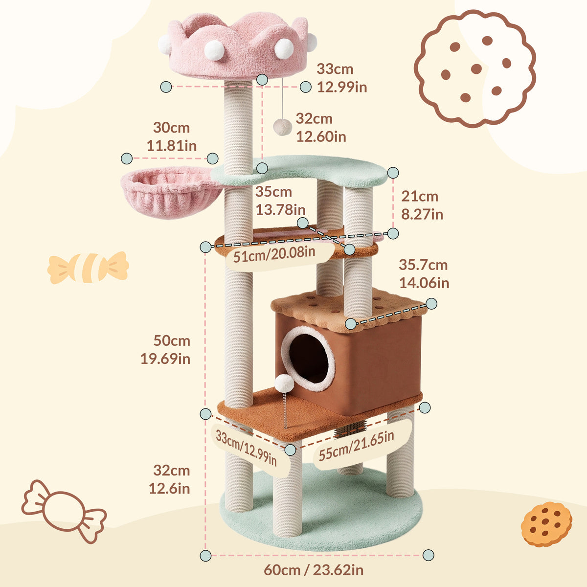 Happy &amp; Polly-Large Ice Cream Cat Tree-Size