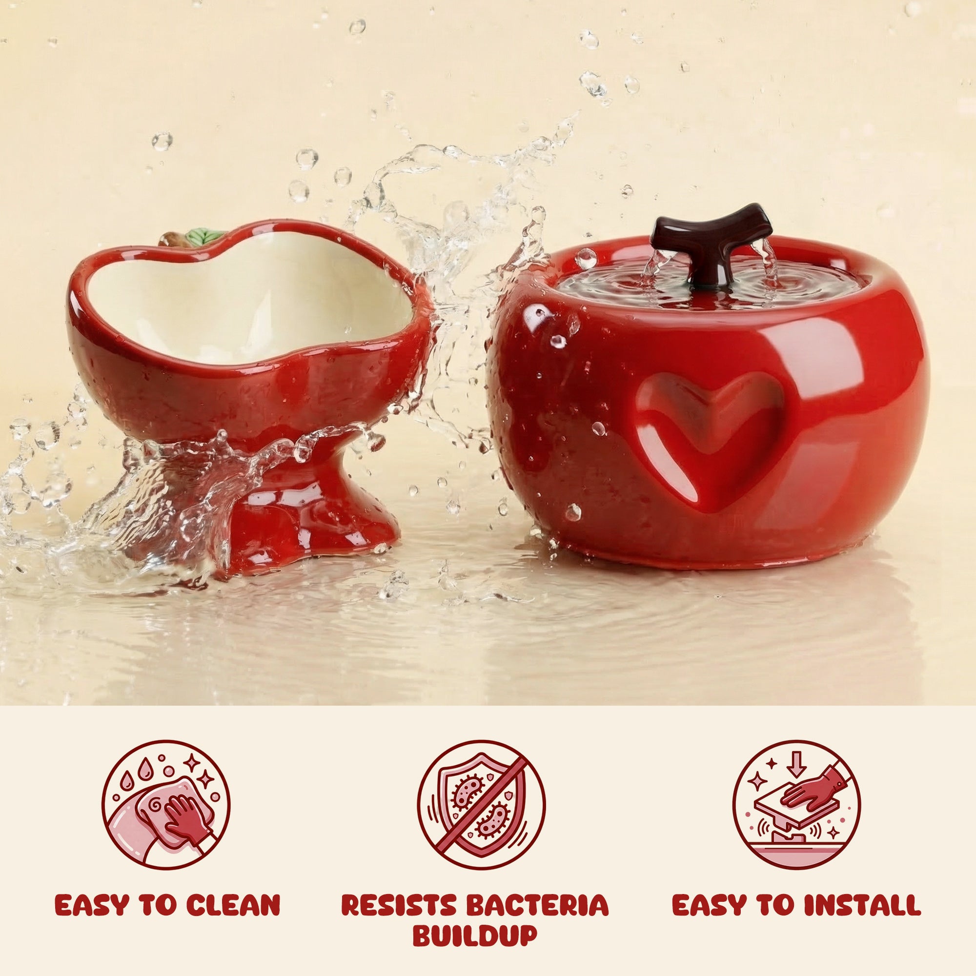 Love Apple Cat Bowl &amp; Fountain Set
