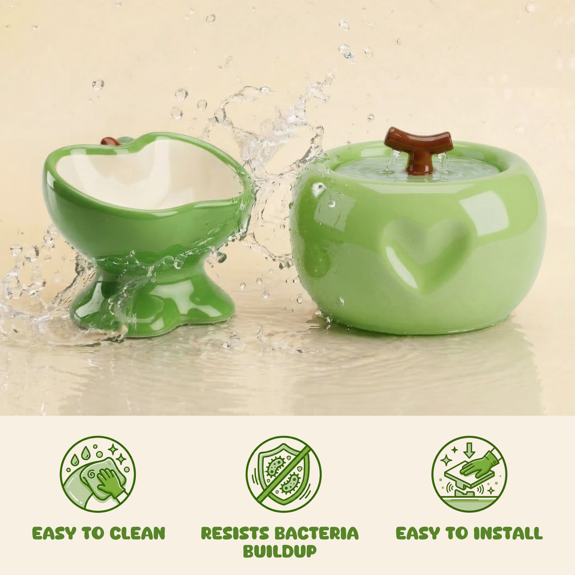Love Apple Cat Bowl &amp; Fountain Set