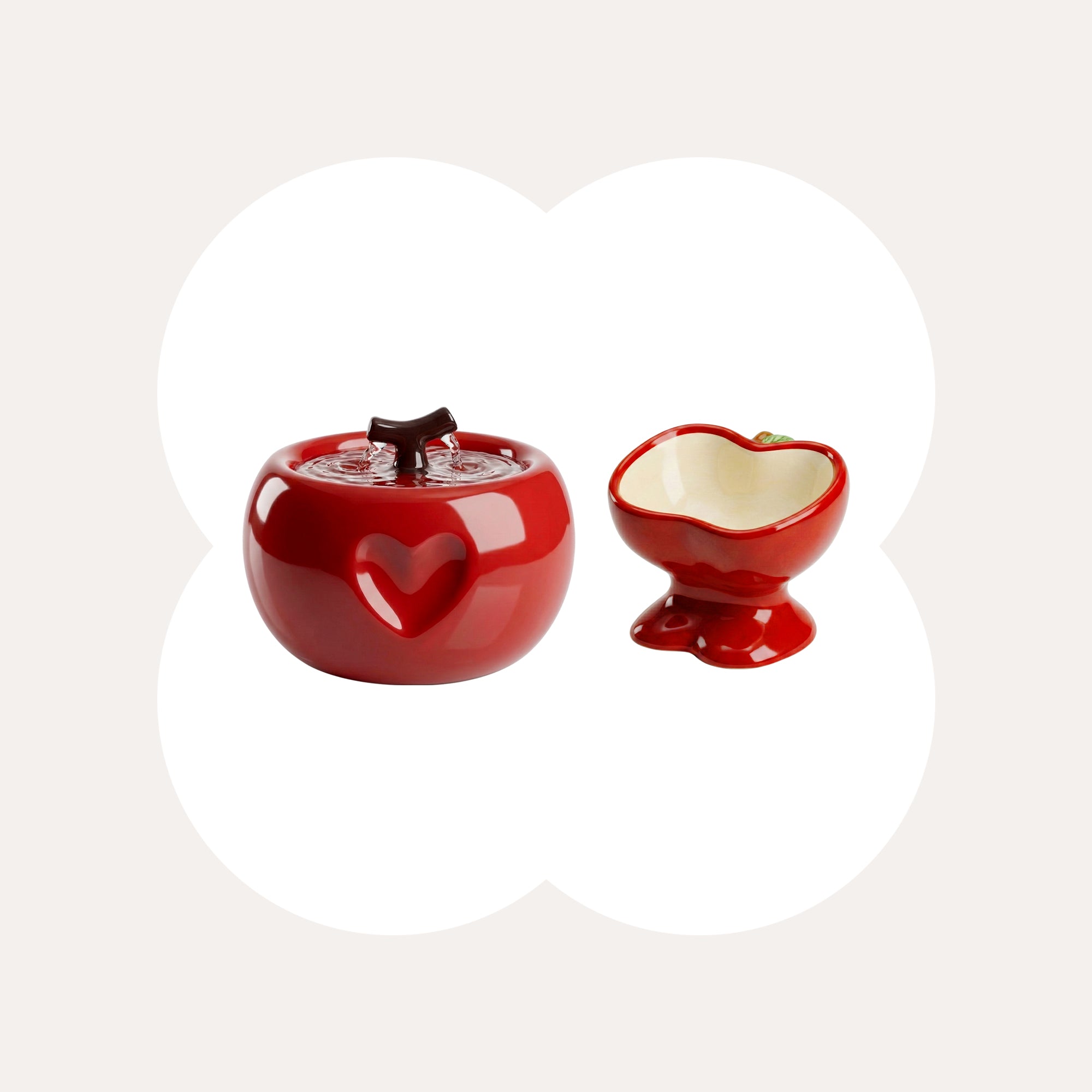 Love Apple Cat Bowl &amp; Fountain Set