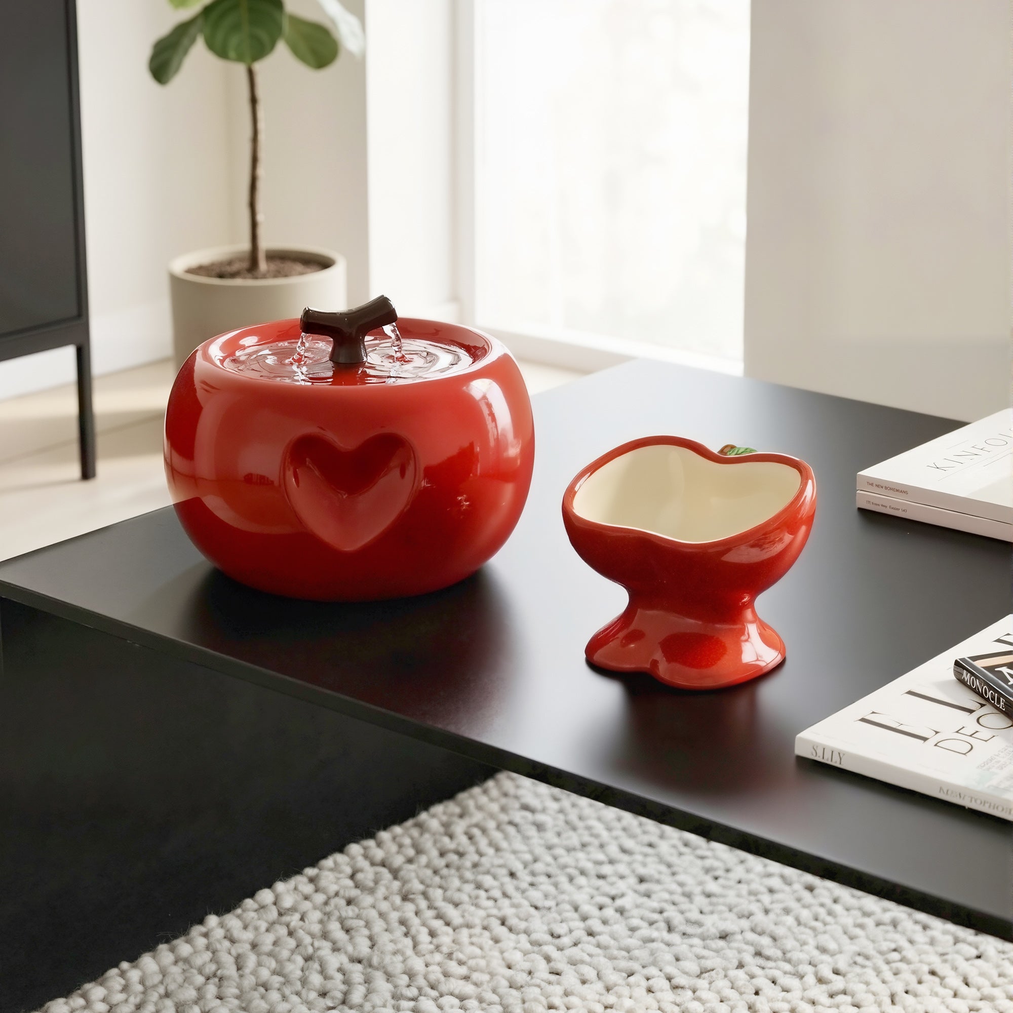 Love Apple Cat Bowl &amp; Fountain Set