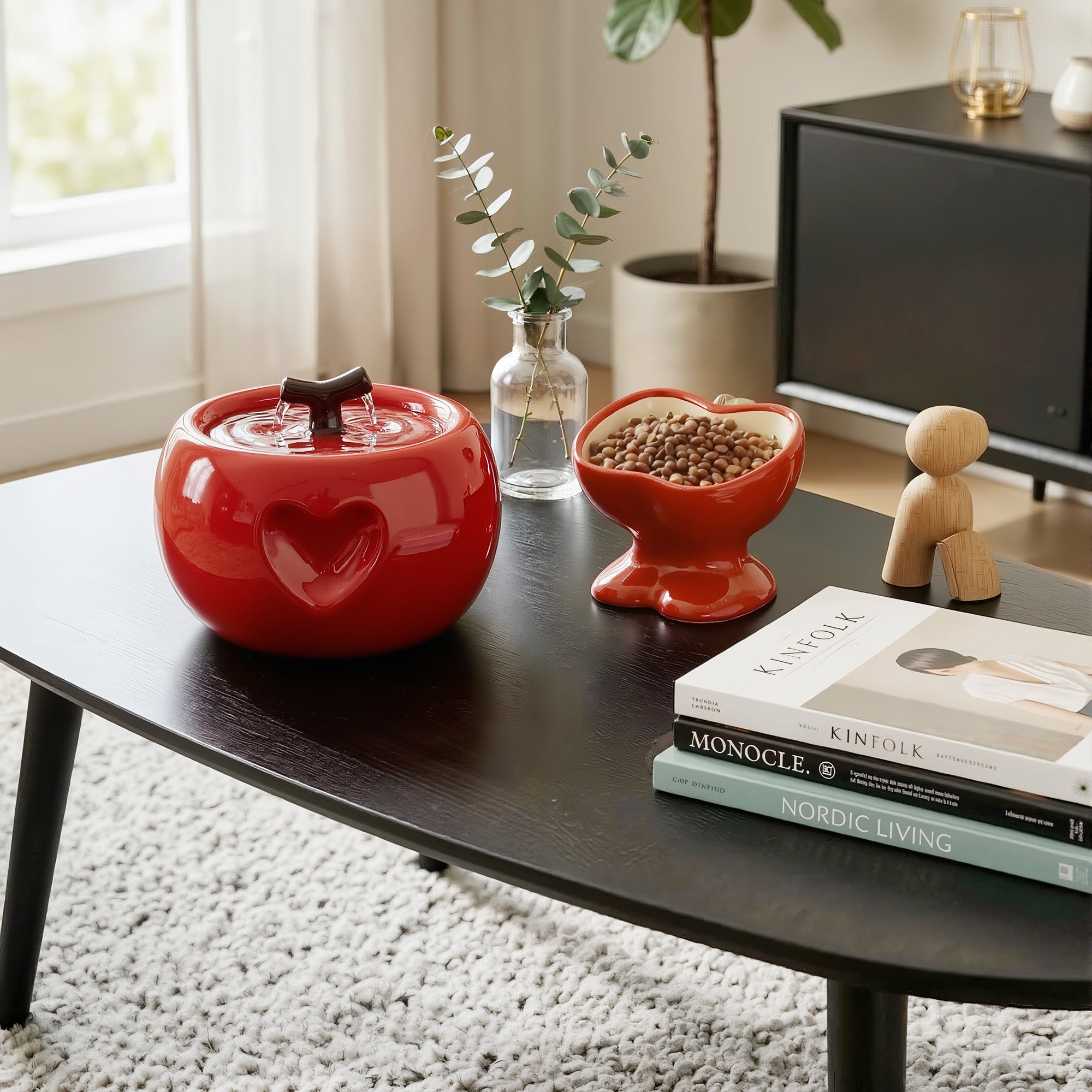 Love Apple Cat Bowl &amp; Fountain Set