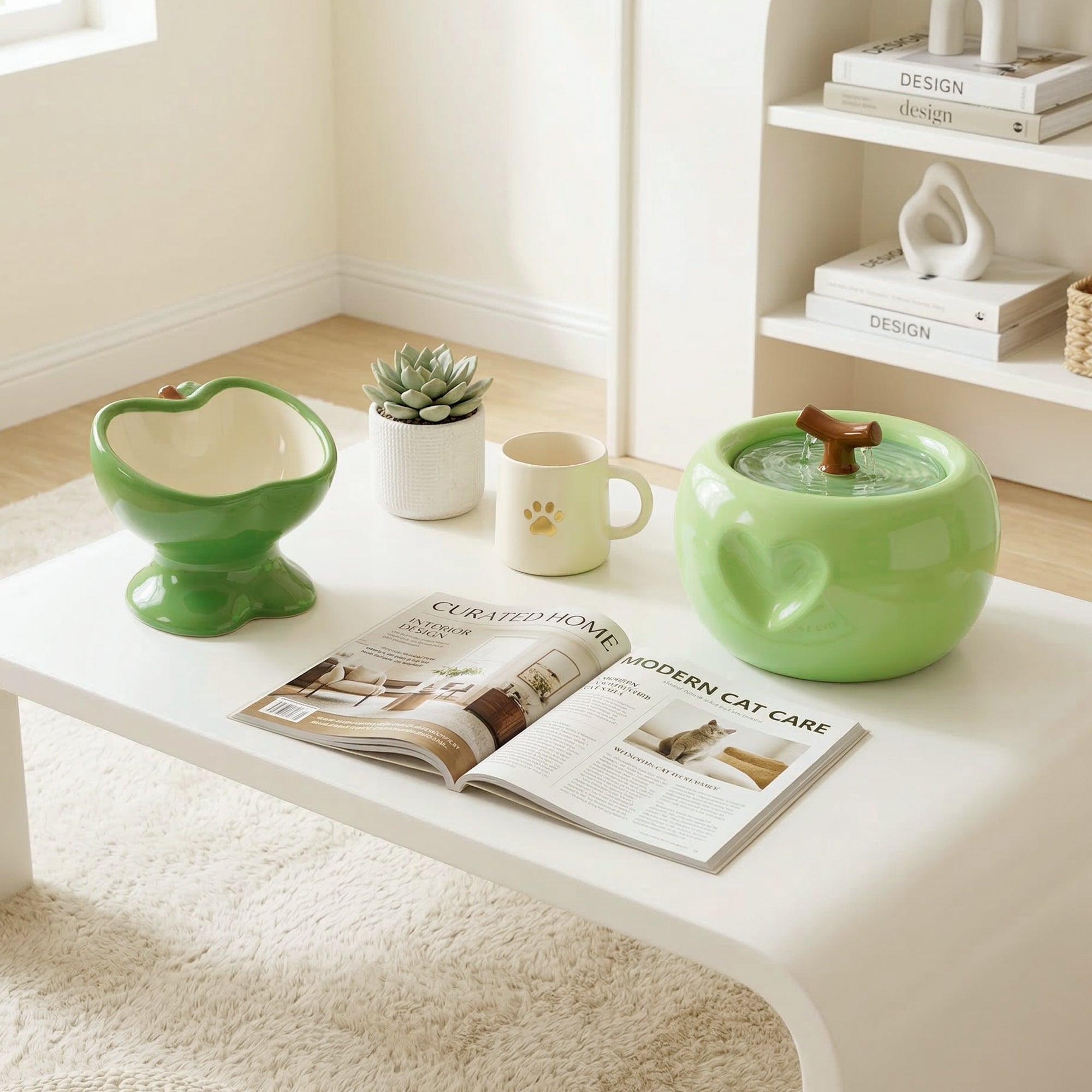 Love Apple Cat Bowl &amp; Fountain Set