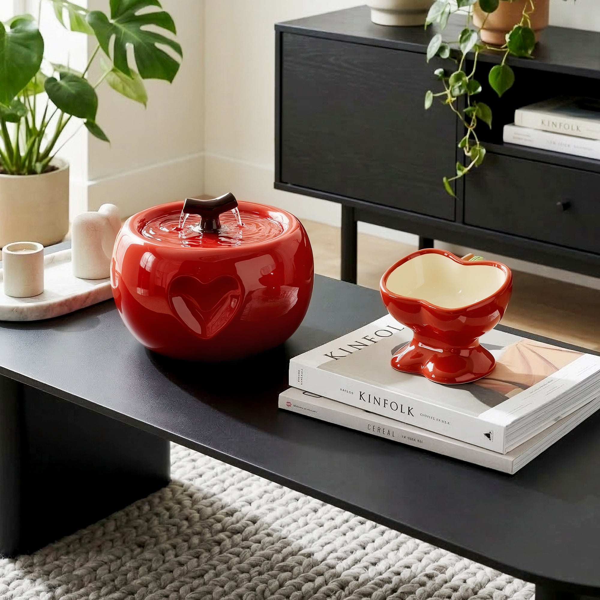 Love Apple Cat Bowl &amp; Fountain Set