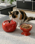 Love Apple Cat Bowl & Fountain Set