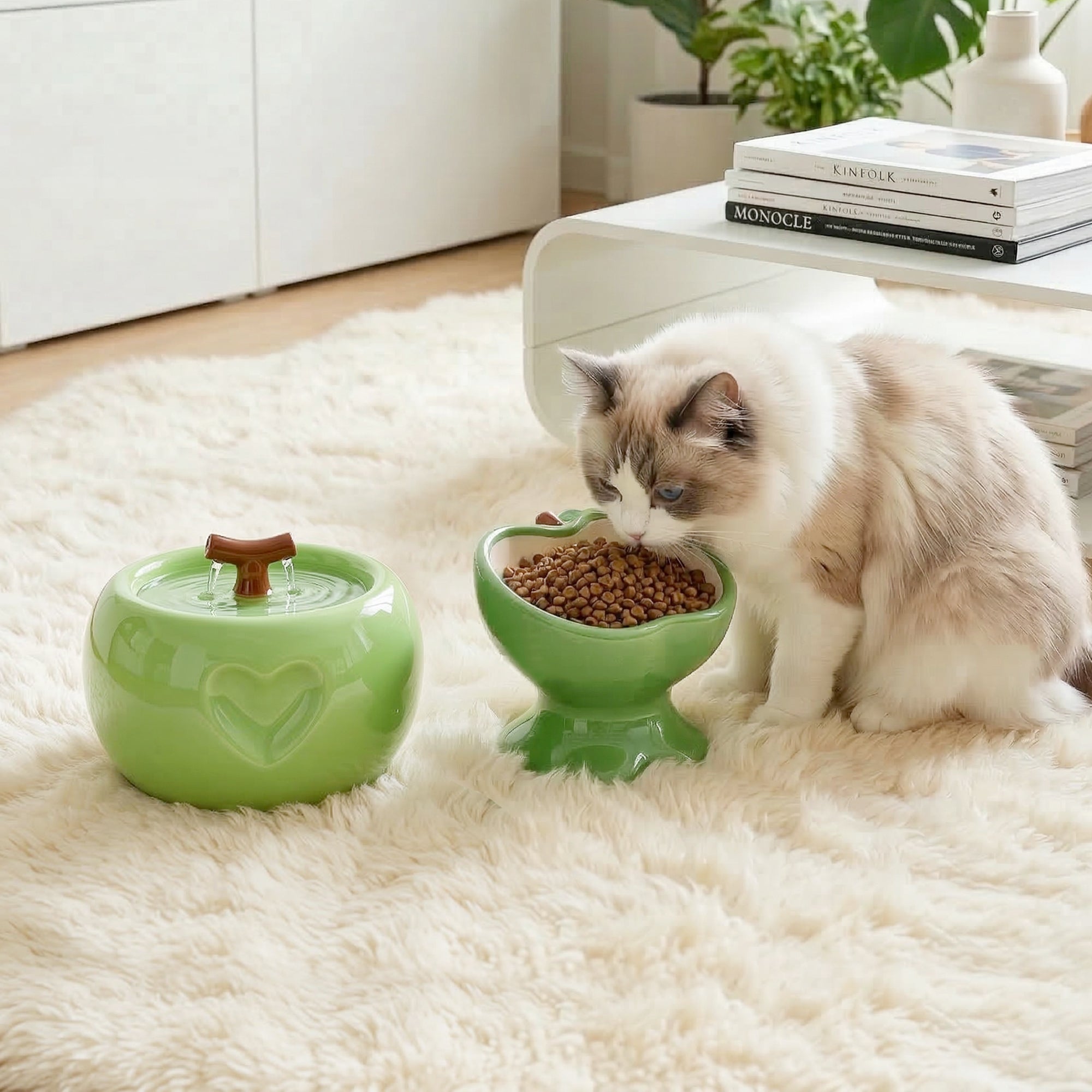 Love Apple Cat Bowl &amp; Fountain Set