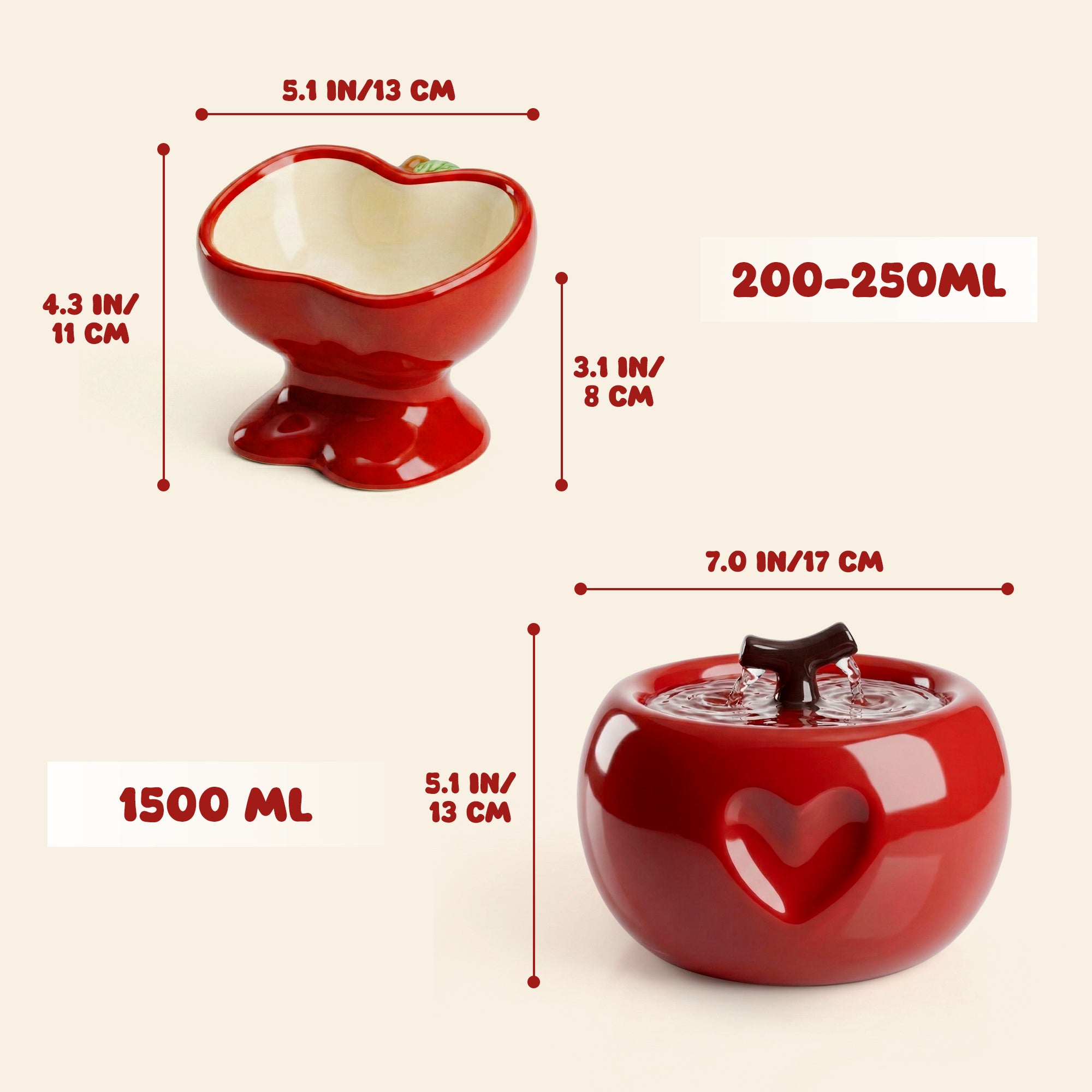 Love Apple Cat Bowl &amp; Fountain Set