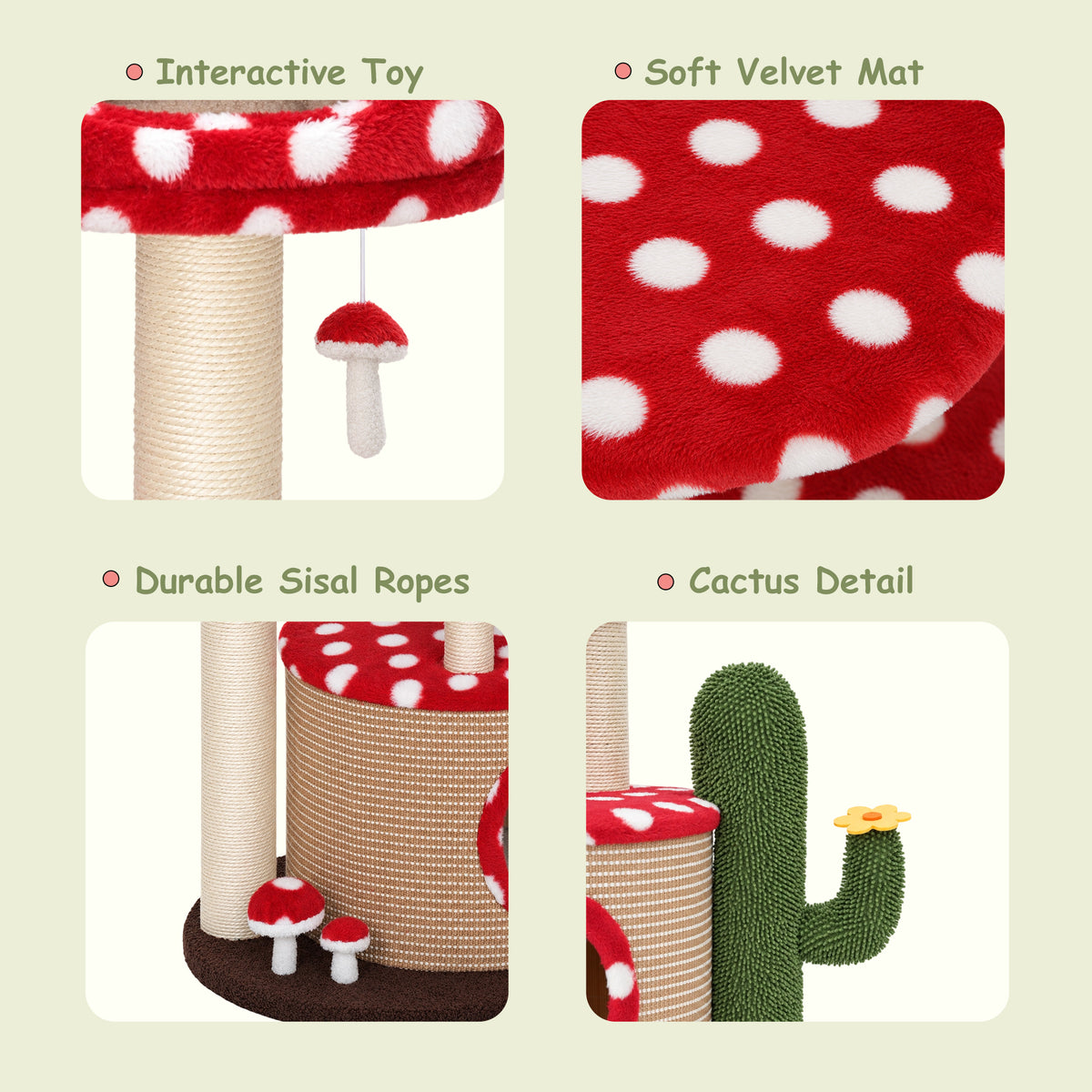 Large Red Mushroom Cat Tree - Details- Happy&amp;Polly
