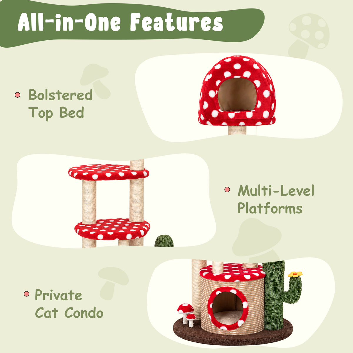 Large Red Mushroom Cat Tree - features - Happy&amp;Polly