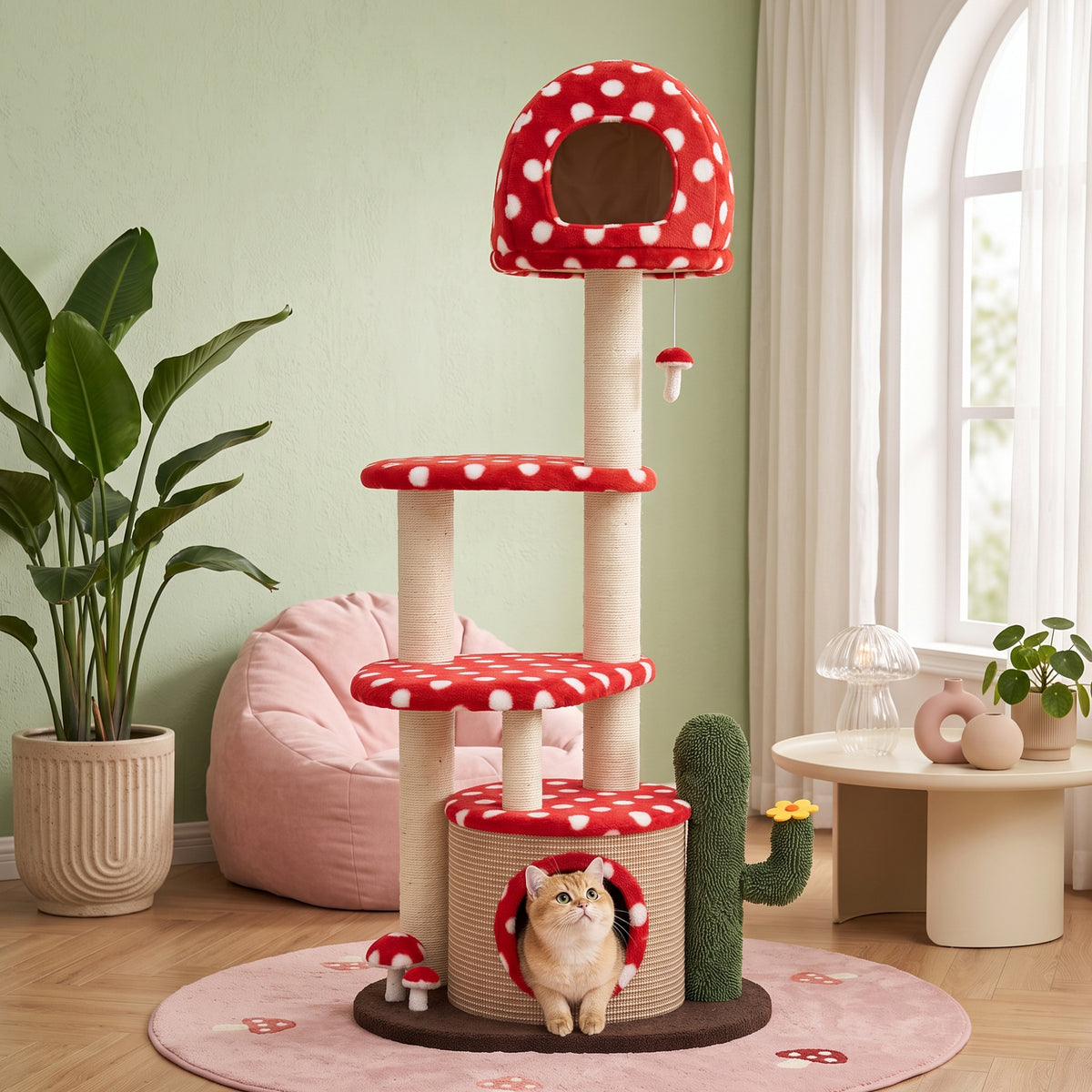 Large Red Mushroom Cat Tree - Indoor Design- Happy&amp;Polly