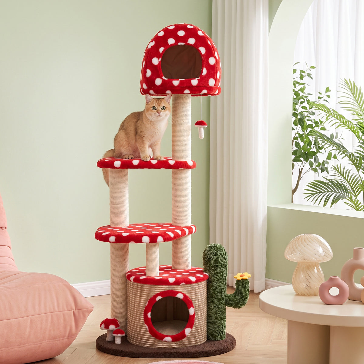 Large Red Mushroom Cat Tree - Indoor Design- Happy&amp;Polly