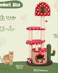 Large Red Mushroom Cat Tree - Product Size- Happy&Polly