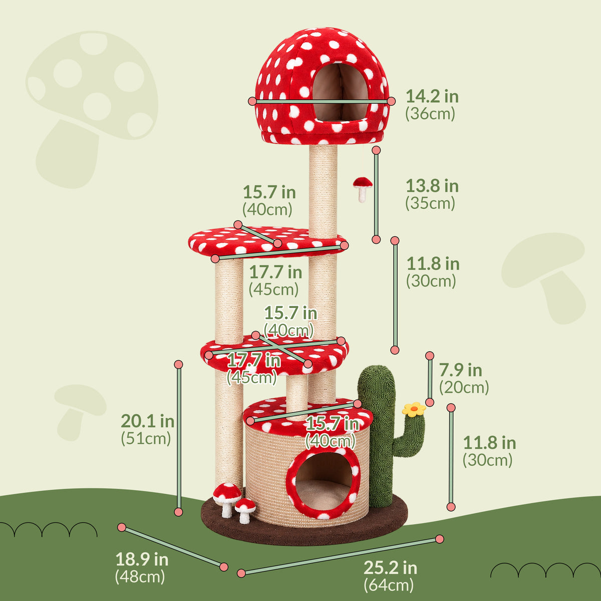 Large Red Mushroom Cat Tree - Size- Happy&amp;Polly