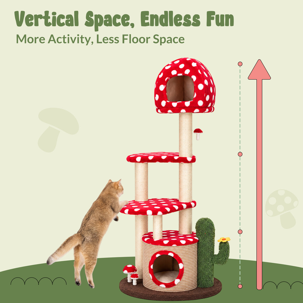 Large Red Mushroom Cat Tree - Vertical space Design- Happy&amp;Polly