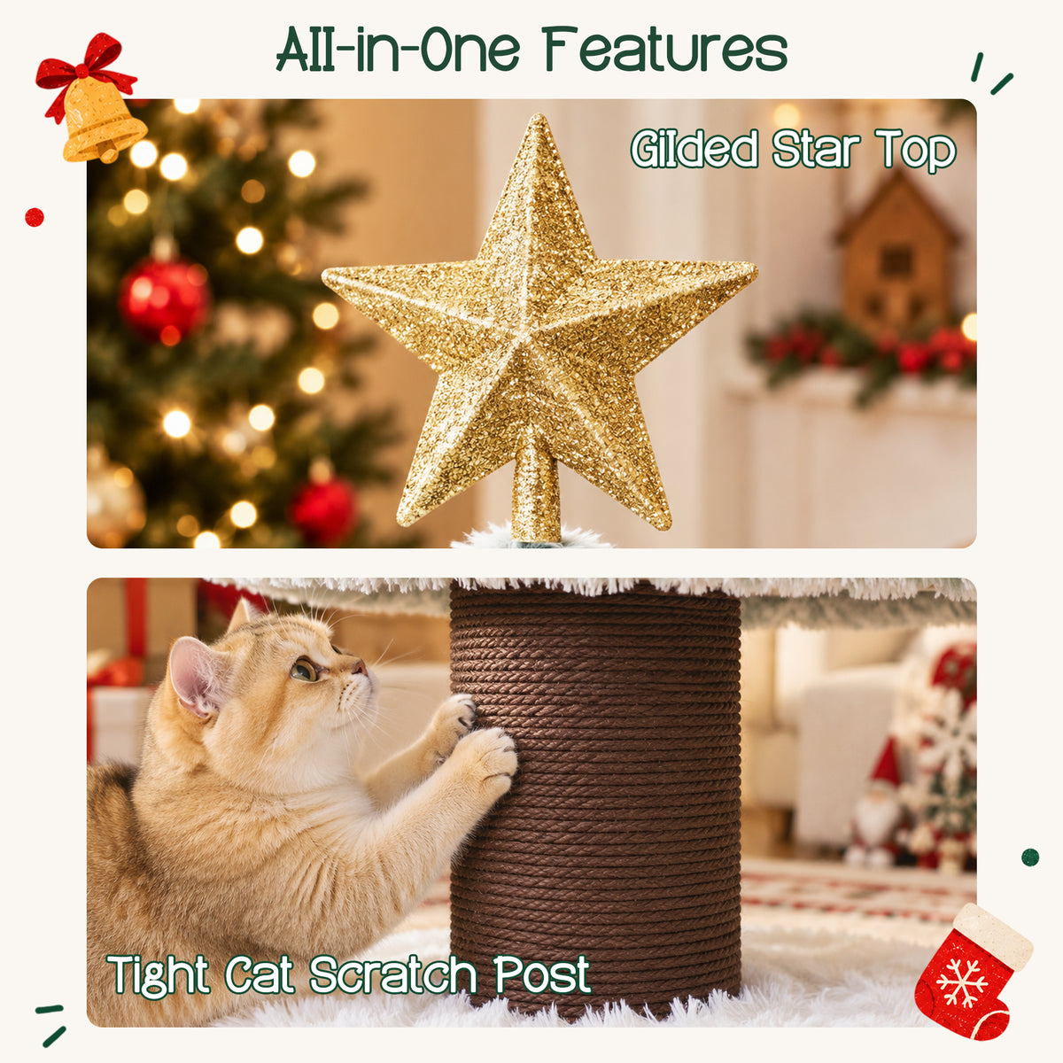 47.2" Decorative Vertical Christmas Tree-Style Cat Tree