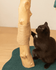 A black cat scratching the sisal on the Brown Wood House Cat Tree