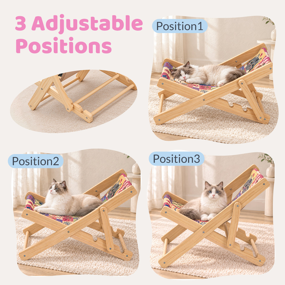 Three adjustable reclining positions