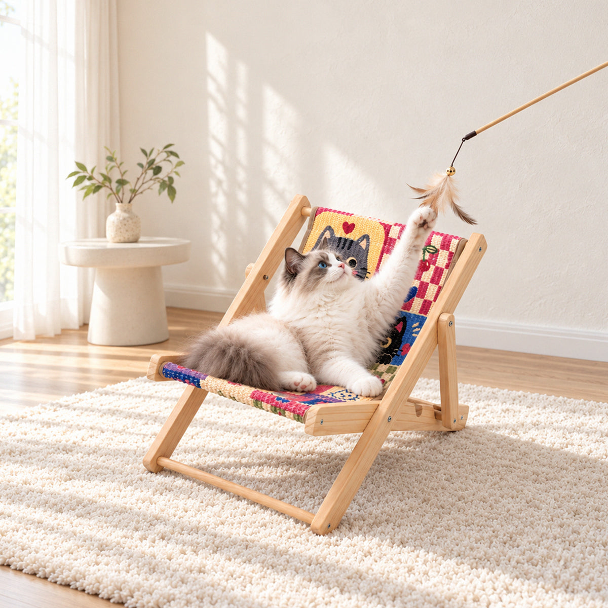Cat relaxing on Sweet Cat Patchwork chair